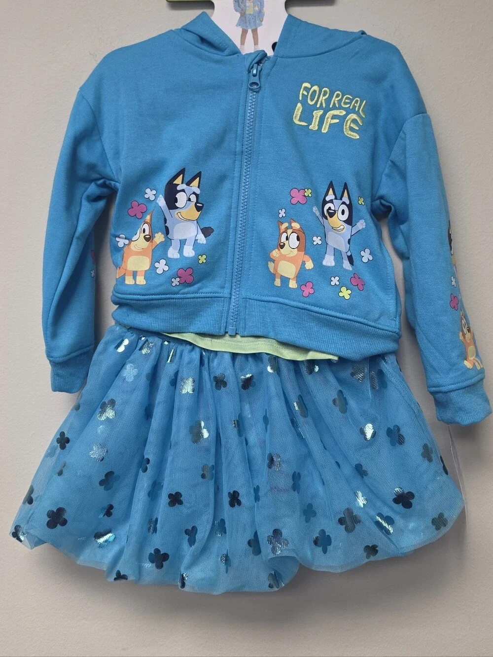 Bluey Bingo 3 piece Tutu Set Jacket Tutu Skirt and Shirt Blue 3T